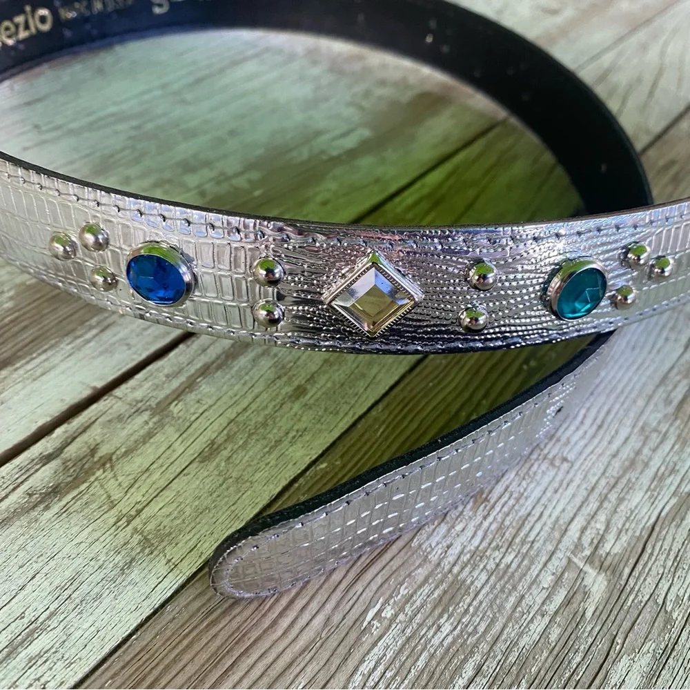 Vintage Capezio Silver Belt Colorful Gem and silver studs, Small, bling belt